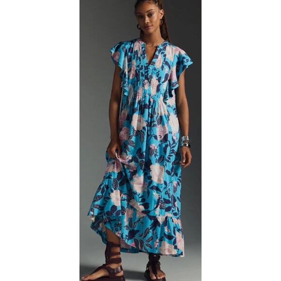 Maeve The Cassandra Maxi Dress in Botanical Motif Floral Blue Small - Picture 1 of 3